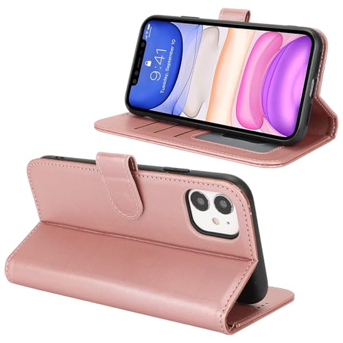 Image of for iPhone 11 Case Wallet with Card Holder,for iPhone 11 Wallet Case for Women Men,PU Leather Shockproof Magnetic Buckle Stand Flip Phone Case-Rose Gold