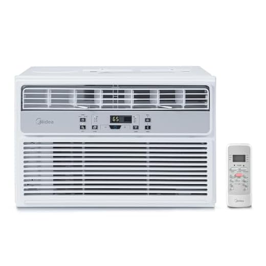 MIDEA EasyCool Window Air Conditioner, Fan-Cools, Circulates, and Dehumidifies, Has A Reusable Filter, and Includes an LCD Remote Control, 10000 BTU, White