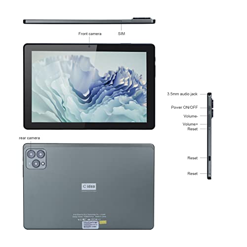 C idea 10 polegadas Tablet, Android 12 Tab, 8G Tablet Dual SIM 13MP Câmera Traseira Gaming 6GB Ram 2