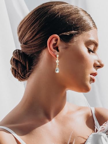 SWEETV Drop Earrings for Women,Bridesmaids,Brides -Teardrop Crystal Rhinestones Cubic Zirconia Earrings Dangling4