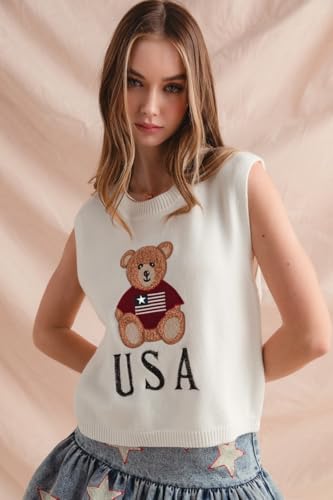 Teddy Bear Wearing an American Flag with USA Embroidered Sweater Vest4