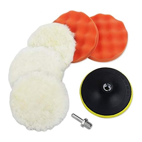 Tafeiya 7PCS 6inch(150cm) Polishing Buffer Pads Wheel Polishing Lambswool Bonnet Pad and Woolen Polishing Waxing Buffing Pads Kits with M14 Drill Adapter Wool Polishing Bonnet(6Inch) Cover