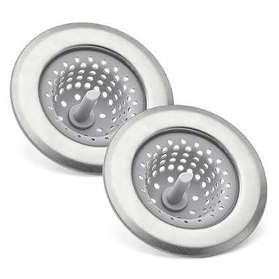 Amazon Basics 2pcs Kitchen Sink Strainer, Stainless Steel Sink Drain Strainer, Dishwasher Safe, Outer Diameter 4.4 inch/11.2cm, Inner Diameter 3 inch/7.3cm