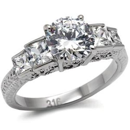 Round Princess Cut CZ Stainless Steel Womens Anniversary Wedding Engagement Ring