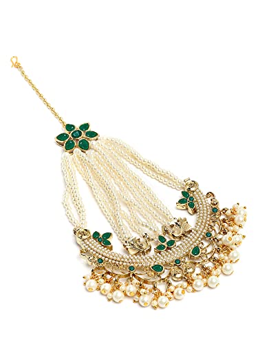 Image of Karatcart Green Tumble Gold Plated Handcrafted Kundan Passa for Women