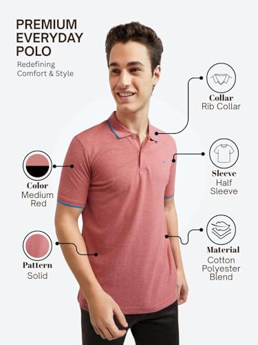 Image of Park Avenue Men's Cotton Polyester Blend Solid Pattern Slim Fit Rib Collar Polo Neck Half Sleeve Casual T-Shirt