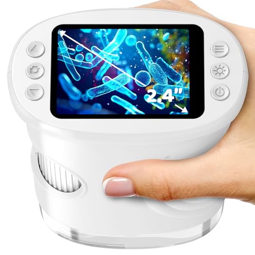 Kids Microscope, Digital Microscope for Kids with 2 Screen, Pocket Microscope Magnifying Glass for Kids, Portable STEM Toys for Age 5 6 7 8 9 10, Photo & Video Edu Gift USB Rechargeable – White