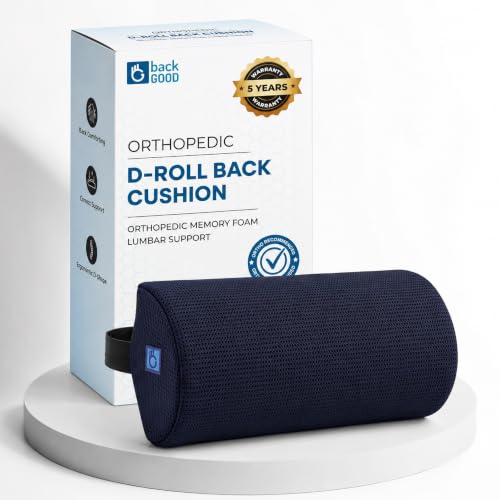 Image of D-Shaped Lumbar Support Roll | 5-Year Warranty | Premium Memory Foam | Medical Grade Back Cushion for Lower Back Pain, Sciatica & Spinal Alignment | Office Chair & Car Seat Lumbar Roll (Blue)