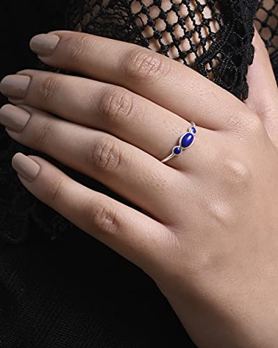 Solid 925 Sterling Silver Lapis Lazuli Ring for Women Blue Stone Promise Ring Jewelry for Mother’s Day Gift4