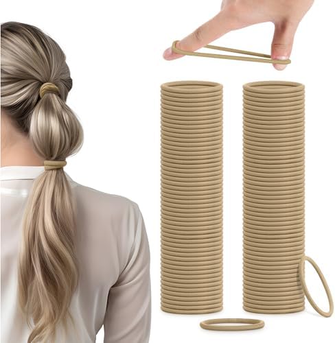 H&S Hair Ties for Women - 100pcs x 4mm - Non-Metal Blond Bands for All Hair Types - Elastic & Seamless Ponytail Holders also for Men