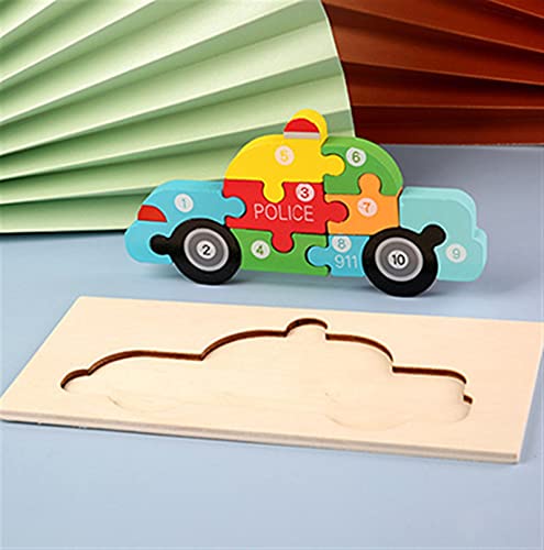 ELKeyko Bébé Bois Puzzle 3D Dinosaure Girafe Numéro d'animal Jigsaw Fun Puzzle Jeux Enfants Enfants Montessori Joueur éducatif Joueur Enfant (Color : Cars)