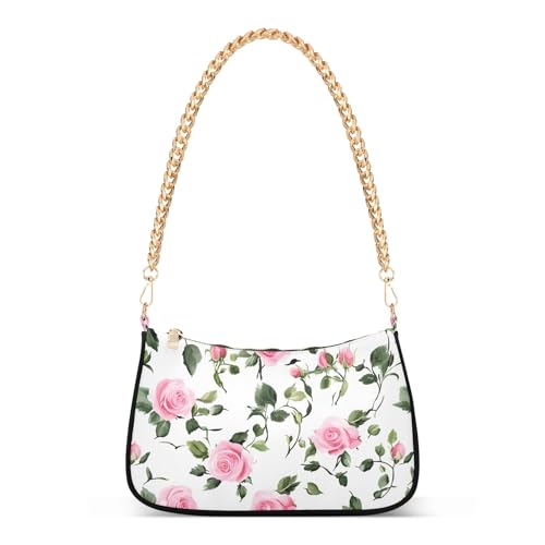 Clutch Shoulder Bags Tote Evening Purse Handbags for Women Pink Roses 1 Hobo Bags with Zipper Closure