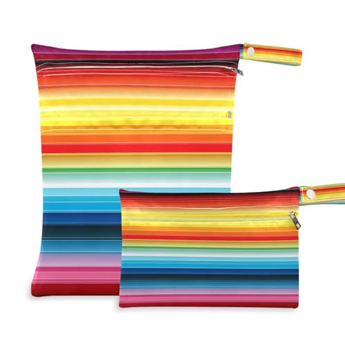 ATTX Colorful Mexico Stripe Wet Dry Bags 2-Pack - Reusable Cloth Diaper Storage for Travel, Beach & Gym | Multi-Use Waterproof Bags for Swimsuits, Baby Clothes, Sports Gear#495