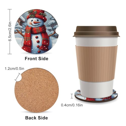 Portavasos para coche en madera con diseño muñeco de nieve rojo miniatura 2