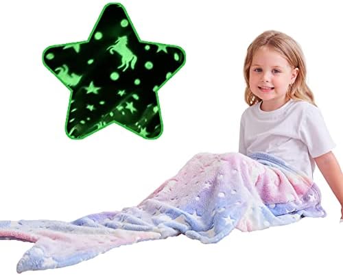 LAT Mermaid Tail Blanket-Glow in The Dark, Super Soft Plush Flannel Sleeping Snuggle Bag for Girls Age 1-10(Mermaid)