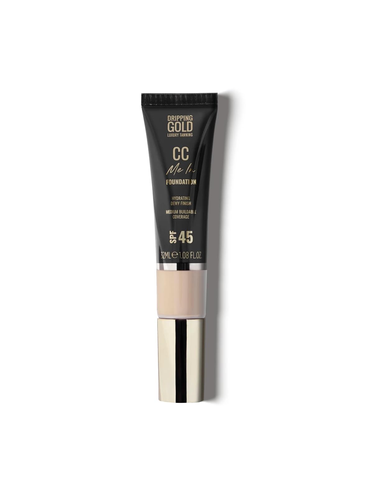 Dripping Gold CC Me In Porcelain – Full-Coverage CC Cream Foundation with SPF 45, Hydrating & Brightening Formula, Lightweight & Long-Lasting Makeup Base