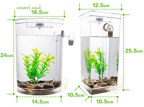 Pecera de plástico para peces pequeños, minipecera cuadrada, pecera redonda, pecños, minipecera cuadrada, pecera redonda, pecera ecológica, para exhibición en el escritorio (pecera cuadrada)