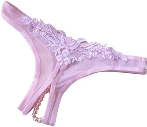 Women's Sexy Open Crotch Pearl Thongs G-string V-string Panties (free size, pink)