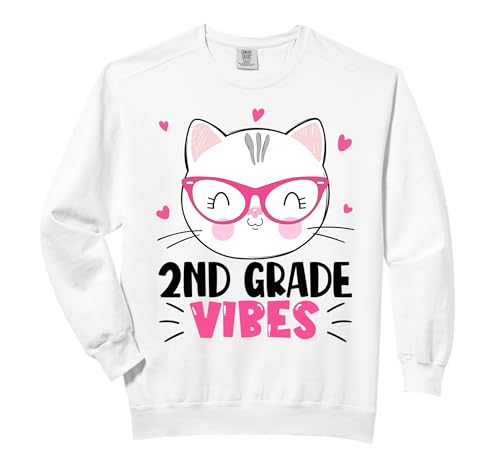 Cute 2nd Grade Vibes Cat Kitten Lover Back To School Girls Comfort Colors Adult Sweatshirt