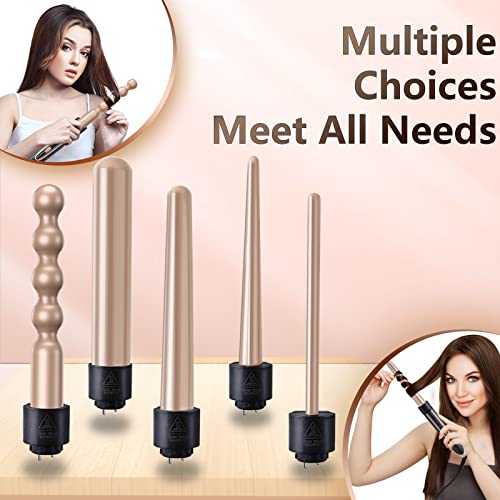 Homfu Curling Wand 5 In 1 Hair Curlers Iron Set Beach Waver Curling Iron With 5 Interchangeable Ceramic Tourmaline Barrel For Long Short Hair Styles Curling Iron Fast Heating Hair Cripmer For Women #TOP4