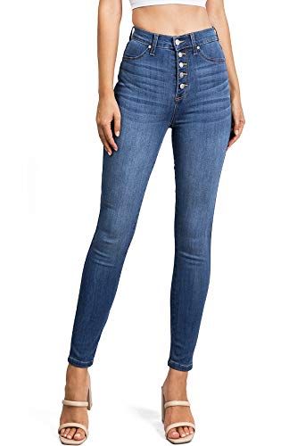 Celebrity Pink Jean Women's Juniors High Rise Skinny Jeans (5, Button Up Med Denim)