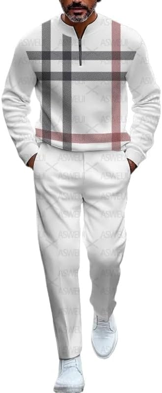 Men's street retro sportswear jogging pants two-piece set, semi-circular collar zipper printed casual set