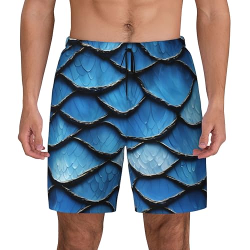 Pantalones cortos de baño para hombre con estampado de escamas azules para playa