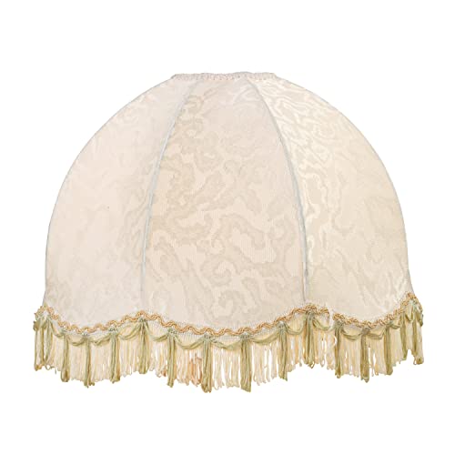 Image of Aspen Creative 34502, Handsewn Off-White Spider Lamp Shade, Jacquard Textured Fabric with Fringe, 4 inch Top x 13 inch Bottom x 10 inch Slant Height