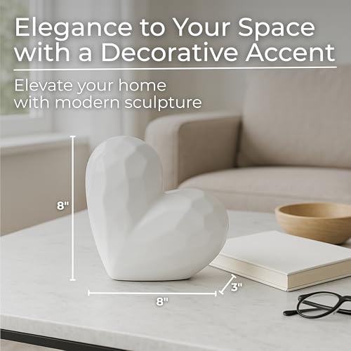 Escultura Decorativa de Cerámica en Forma de Corazón Blanca 8" miniatura 3