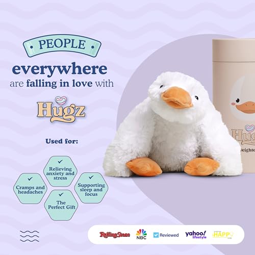 Image of Hugz Official Quackers The Duck - Premium Weighted Stuffed Animal Plushie 3.8 lb for Adults & Kids - Microwavable - Heatable & Coolable - Super Soft Fur - Gift Ready Tube Packaging