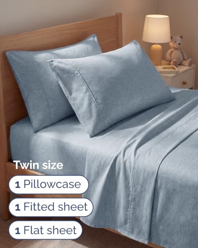 Image of Twin 4 Piece Bed Sheet Set - Breathable & Cooling Sheets - Heathered Blue | Ultra Soft Hotel Luxury Bedding Set with 8-16 Inch Deep Pockets, 1 Flat & 1 Fitted Sheet & 2 Pillowcases, Wrinkle & Fade Free