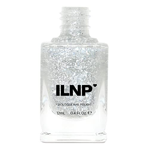Image of ILNP Tinsel - Metallic Silver Flakie Topper Nail Polish, Chip Resistant, 7-Free, Non-Toxic, Vegan, Cruelty Free, 12ml