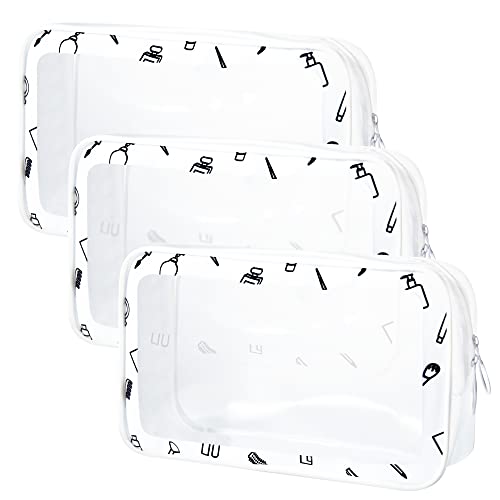 Horien Womens Clear Zipper Pouches Small Makeup Organizer Bag Clear Cosmetic Bags with Zipper Waterproof Toiletry Bag Vacation Essentials for Women Pack of 3, White