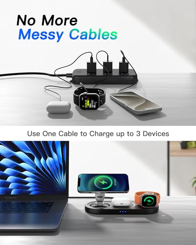 Image of Upgraded 3 in 1 Wireless Charging Station for Apple Devices, Faster Mag-Safe Charger Stand, Magnetic Charger Station for iPhone 16 /15 /14 /13 /12 Series & AirPods Pro & Apple Watch Series (Black)