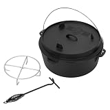 BBQ#BOSS Set BBQ Olla de Hierro Fundido Horneada 13,6 Litros Horno Holandés con Elevador de Tapa y Trebéde de Acero Inoxidable Cacerola con Ranura para Termometro Ustensilio Cocina Exterior Interior