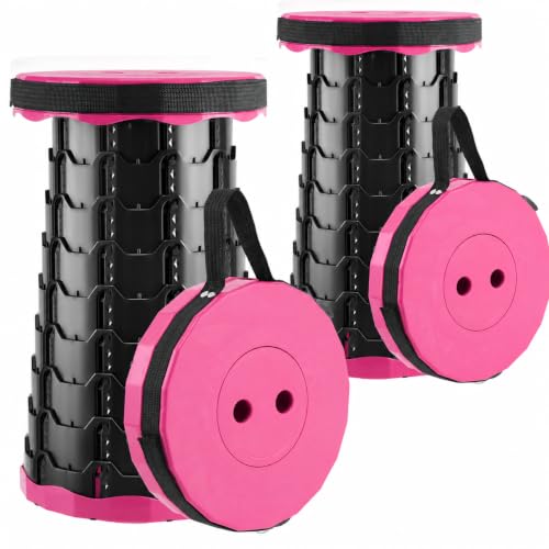Image of Doseno Upgraded Foldable Stool Thickened, Portable Collapsible Stool Retractable Stool, Foldable Portable Collapsible Chair for Fishing, (Red) (Pink, 2pack)