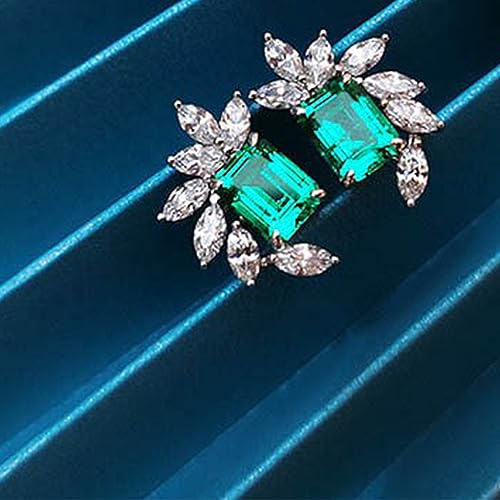 14K Gold Earrings Featuring 5-Carat Square Emerald & Moissanite, Dazzling Jewelry for Women, Elegant Green Studs for Women's Any Outfit3