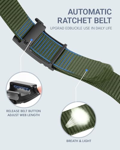 FAIRWIN Mens Belt - Rachet Nylon Web No Hole Belt with Automatic Buckle, Adjustable Tactical Belt for Golf, Work, and Casual