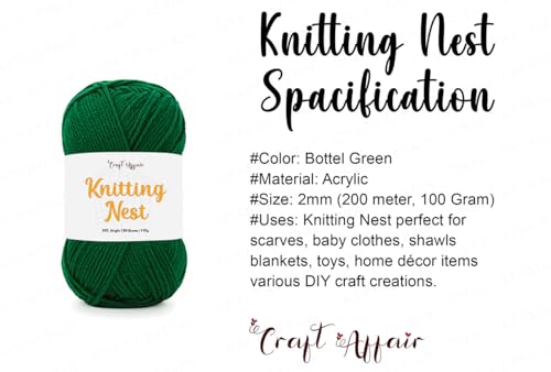 Image of Craft Affair | Knitting Nest Acrylic Yarn (200 Meter, 100 Grams, 2mm) / Woolen Yarn /Acrylic Yarn for Knitting and Crocheting- Bottle Green