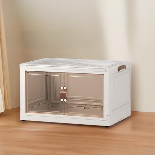 Image of HomeEssentials Storage Box | Magnetic Double Opening Door | Transparent Stacking Plastic Storage Boxes with Wheels | Suitable for Bedroom, Living Room, Office & Kitchen (1 Layer, 55X35X34 Cm)