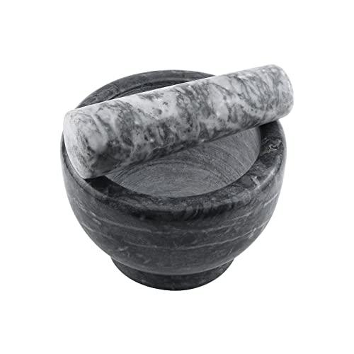 Kumgrot Marble Mortar & Pestle Set Gray Natural Marble Spice Grinder Polished Stone Molcajete Bowl For Spices Pestos Cooking Mixing Herbs Beans Meat Garlic, 5.2 Inches #TOP6