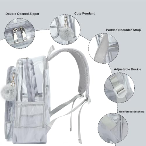 Heavy Duty Clear Backpack for Girls Boys Transparent School Bookbag Kids Durable PVC See Through Backpack-Grey3
