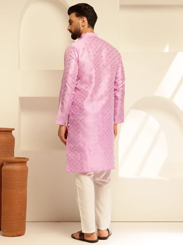 Image of SOJANYA (Since 1958 Men's Jacquard Silk Woven Motifs Kurta With White Pyjama