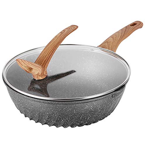Sartén De Piedra Maifan con Tapa De Vidrio, Cacerola Antiadherente Cacerola Sin Humo Olla De...
