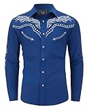 EL PIONERO Herren Western-Cowboy-Hemd, bestickt, langärmelig, lässig, Druckknopf-Hemd, Marineblau, XL