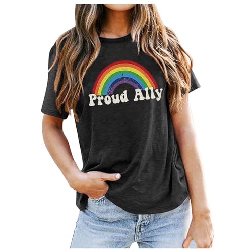 T-shirt imprimé graphique arc-en-ciel chemisier femme chic été