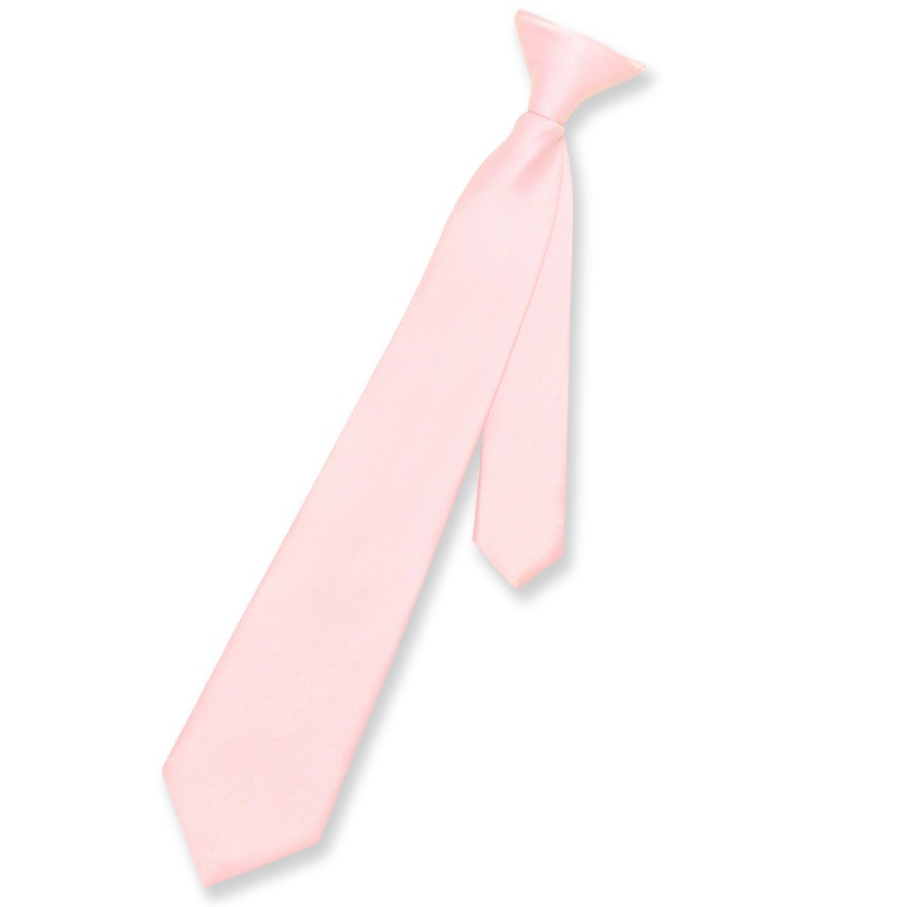 Vesuvio Napoli Boy's CLIP-ON NeckTie Solid PINK Color Youth Neck Tie