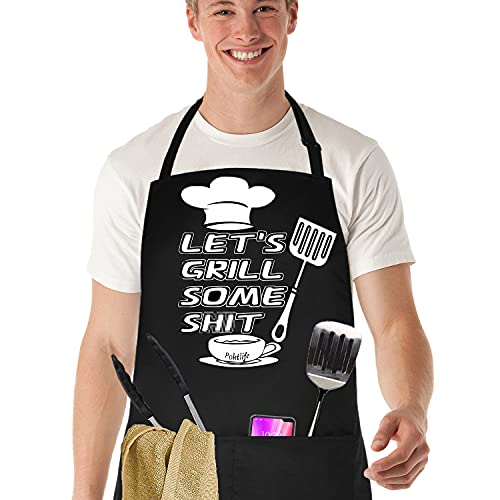 Poktlife Tablier Drôles de Cuisine Homme, Tablier Barbecue de Papa, Cadeaux pour Hommes Papa Mari Copain Grand-père (Let's Grill) Cover
