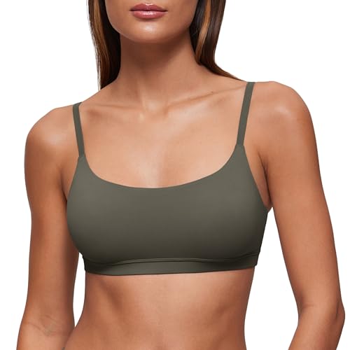 Image of CRZ YOGA Softhold Double Lined Scoop Neck Bralette - Womens Adjustable Straps Cami Wireless Sleep T-Shirt Everyday Bra