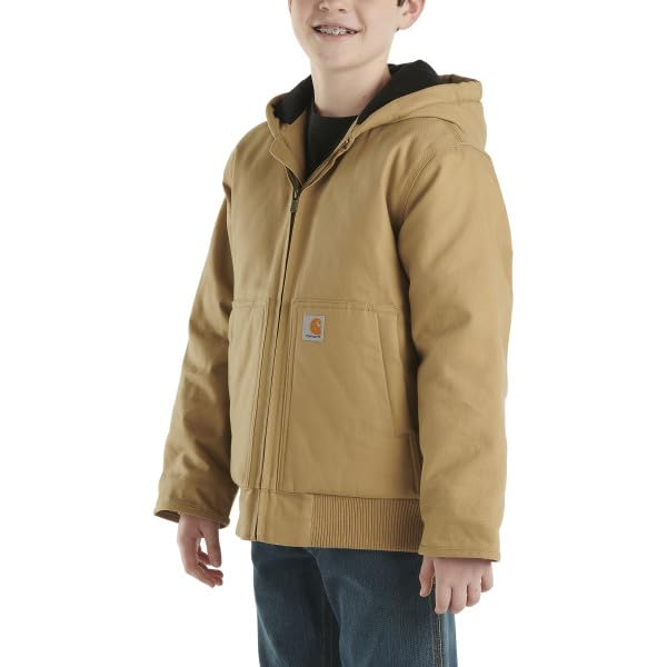 Image of Carhartt Boys' Flannel-Lined Hooded Canvas Insulated Zip-Up Jacket